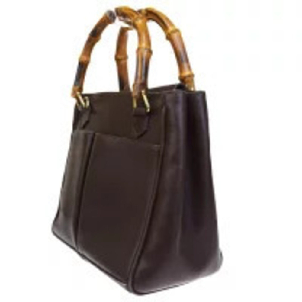 Gucci Leather Brown Bamboo Handbag Brown